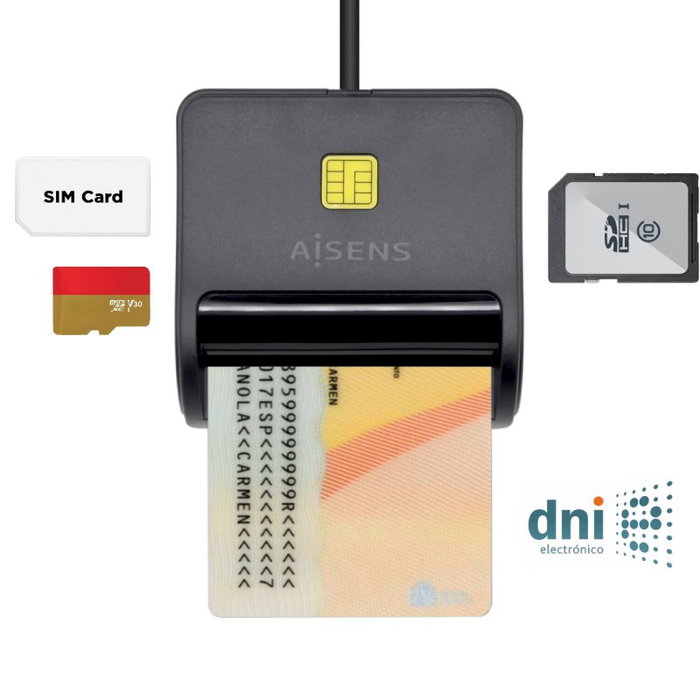 Aisens Lector de tarjetas DNIe y memorias SD, SIM, MMC en negro